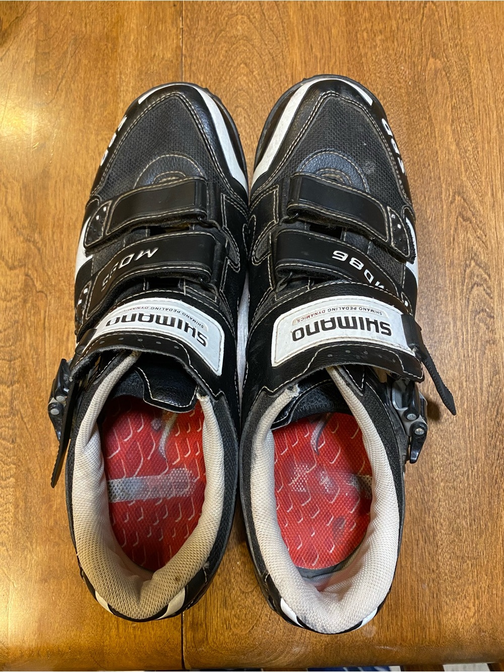 Men’s Shimano Black Cycling Shoes with Red Insoles and White Accents